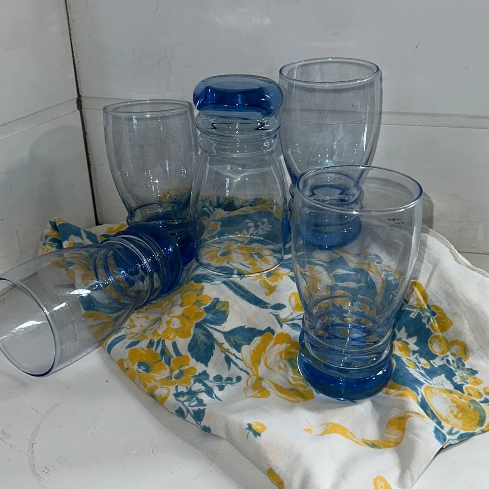 Libby mid century water goblets “Misty Blue Bangles 16 oz (set of 5)